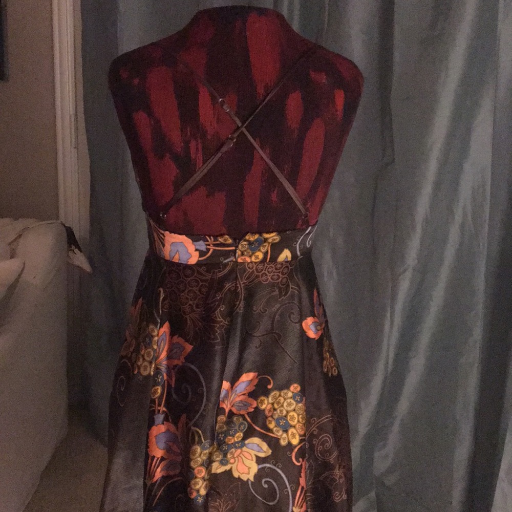 Single Dress boho brown silk print dress M - Picture 6 of 8